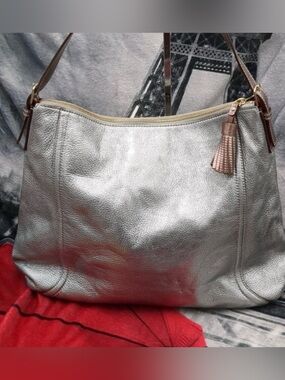 kate spade silver leather shoulder bag with brown strap